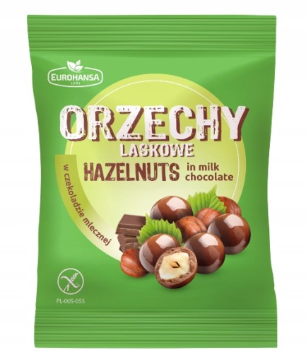 Eurohansa Lieskové oriešky v čokoláde 70g Bezlepkové