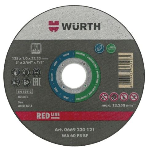 OCELOVÉ REZNÉ KOTÚČE WURTH RED LINE N. 125 x 1 mm