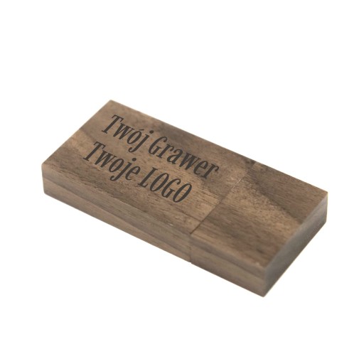 Široký drevený prívesok Tmavé drevo - Orech 4 GB USB 2.0 + GRAVÍROVANIE LOGA