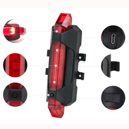 5 LED zadné svetlo na bicykel, 5V nabíjanie cez USB