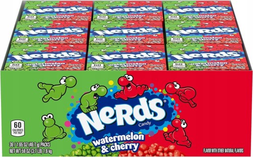 Nerds Mierne kyslé cukríky Vodný melón Čerešňa Vodný melón Čerešňa Wonka 46,7g USA