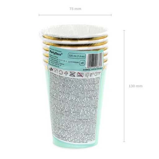 NARODENINOVÉ POHÁRKY mint zlatý okraj 220ml 6x