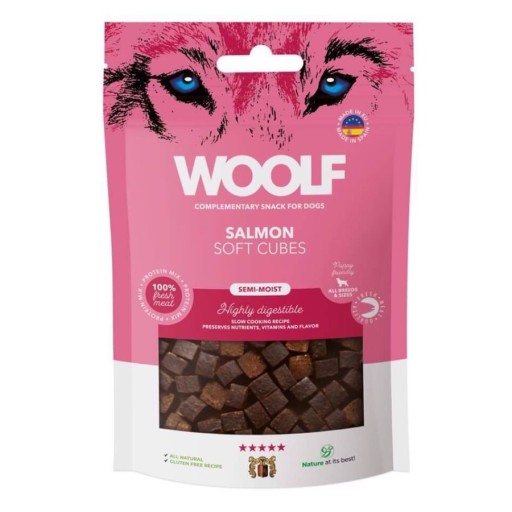 WOOLF prírodná pochúťka, jemné kocky lososa 100g