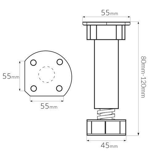 Nastaviteľný rozsah nôh 80-120 mm pre nábytkové sokle!