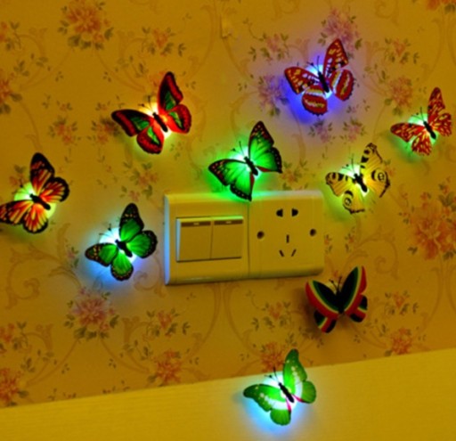 Samolepiace LED LAMPY BUTTERFLY 3D FAREBNÉ motýle 02-10