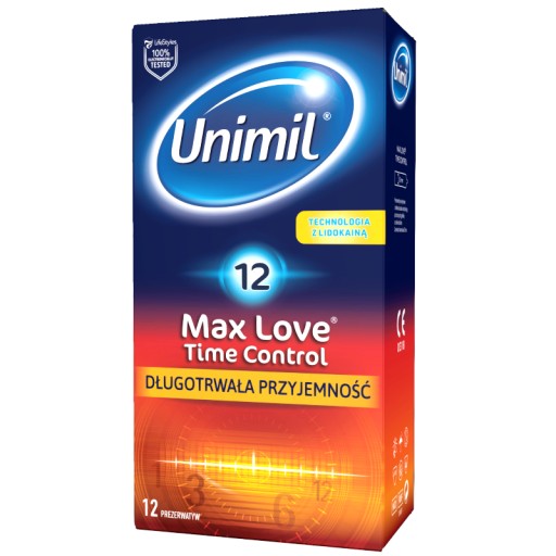 UNIMIL MAX LOVE kondómy na oddialenie ejakulácie, nasadené, 12 ks.