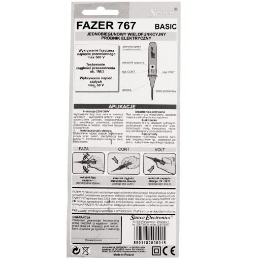 POĽSKÝ METER ELEKTRICKÝ TESTER TESTER NAPÄTÍ TESTER FAZER 767 DETEKTOR