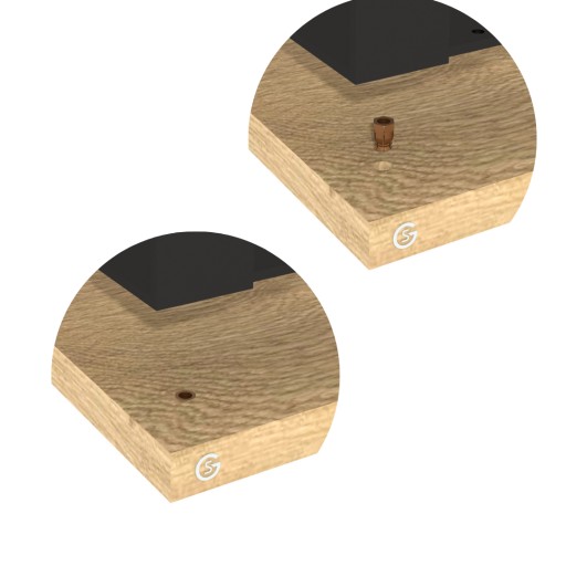 10x Nábytkový spoj M6 x 12 mm, mosadz, s dilatačnou guľou, vložka z dreva