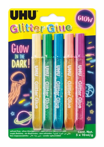 Glitrové lepidlo svietiace v tme, 5 farieb, 10 ml