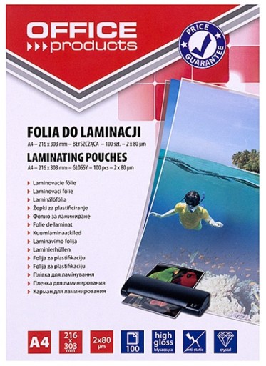 KANCELÁRSKA LAMINOVACIA FÓLIA A4 80 MIC ANTISTATICKÁ LAMINÁCIA 100 KS