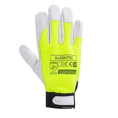 HI-VIS pracovné rukavice z kozej kože na suchý zips X-Lightec
