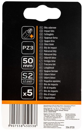 Nárazové bity S2, 50 mm, PZ3 - 5 ks.