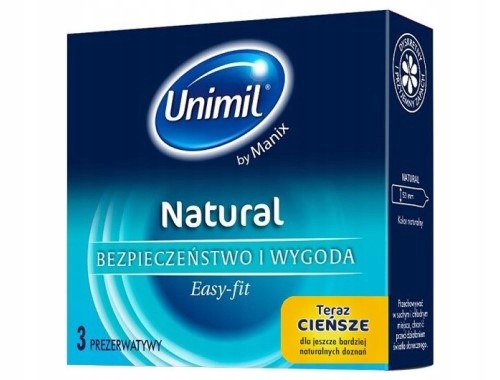 UNIMIL NATURAL+ klasické tenké vlhčené kondómy 3 ks.