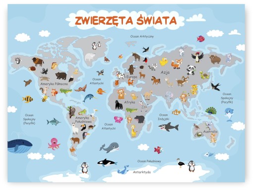 Zvieratá sveta pre deti Obrazový plagát 21x30