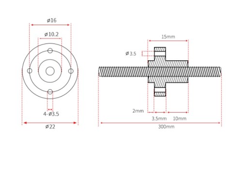 SKRUTKA TRAPÉZOVÁ T8 8MM + MATICA 250MM 304 oceľ