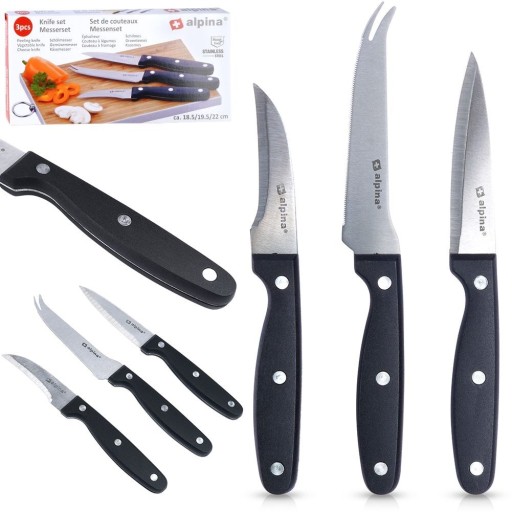 3x Sada kuchynských nožov KNIVES na krájanie, šúpanie, zeleninu, ovocie, syr