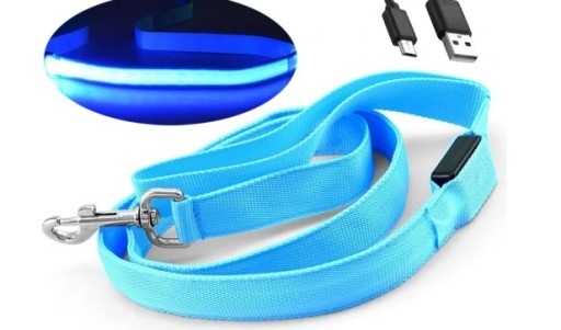 Modré LED vodítko pre psa 120cm, svietivosť 38N
