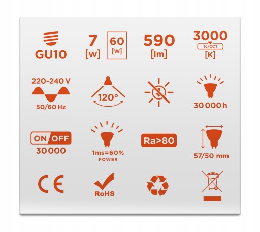 GU10 LED žiarovka 7W WW Teplá farba 3000K 590lm