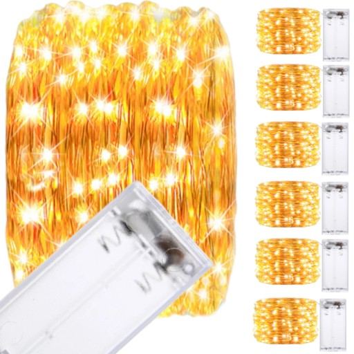 LED LAMPY DRÔTKY NA DEKORACIU NA BATÉRIOVÉ OVLÁDANIE GARLAND TEPLEJ FARBY 20 LED 6 ks
