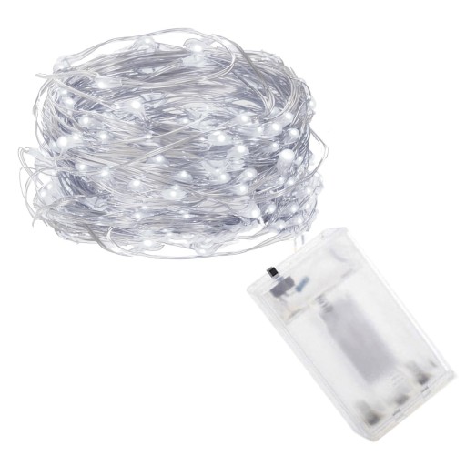 100 LED DRÔTOV SVIETLA NA VIANOČNÝ STROMČEK, STUDENÁ BIELE, MIKRO BATÉRIE