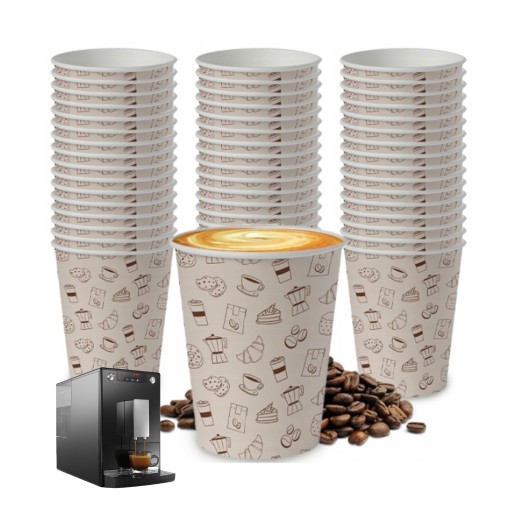 Papierový pohár s plastom na kávu a čaj, 300 ml, s potlačou, 50 ks