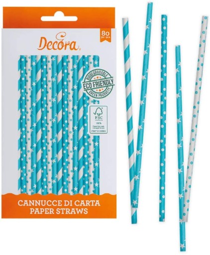 Papierové slamky BLUE STARS DOTS 80 ks