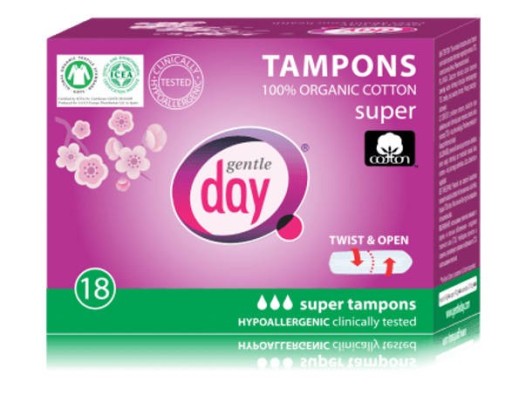 GENTLE DAY ECO hypoalergénne tampóny z organickej bavlny SUPER, 18 ks