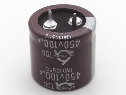 KONDENZÁTOR 100uF / 450V 25x25mm 105*C DLHÁ ŽIVOTNOSŤ - SAMYOUNG TDC - HQ - 1PC