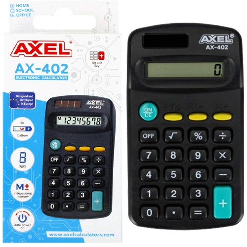KALKULAČKA ŠKOLSKÉ KANCELÁRSKE ELEKTRONICKÉ VRECKOVÉ 8-MIESTNE AXEL AX-402