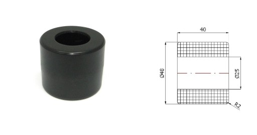 Rovný plastový valček bez ložísk, priemer 48mm, priemer 25mm