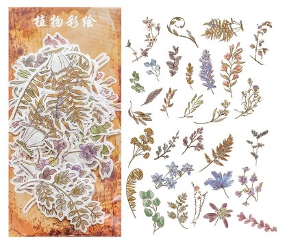 Sada 60 nálepiek na scrapbooking: vetvičky a listy