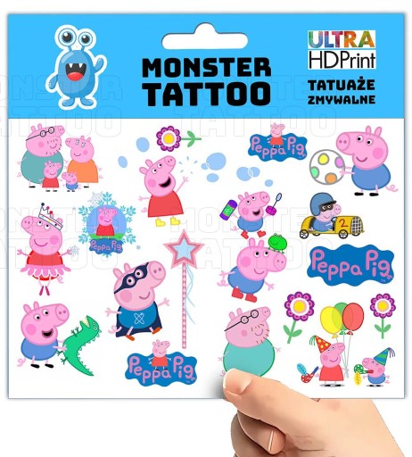 UMÝVAJÚCE DOČASNÉ TETOVANIE PRE DETI DETSKÉ PEPPA PIG ORIGINÁLNE DIZAJNY