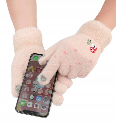 Dámske zateplené vyšívané zimné rukavice Phone Touch