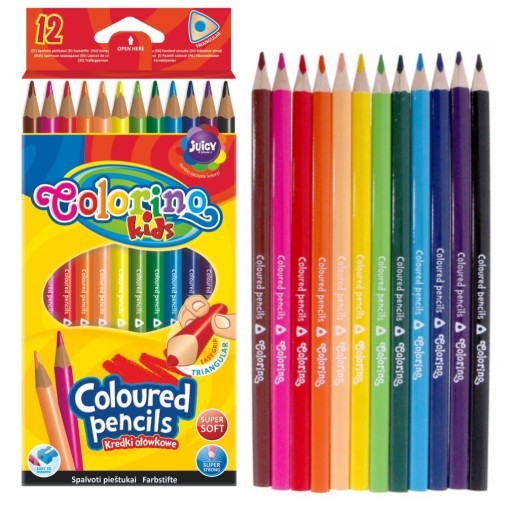 Trojuholníkové pastelky, 12 školských farieb, Colorino