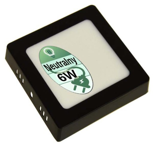 LED panel, prisadené stropné svietidlo, 6W, hranaté, čierne
