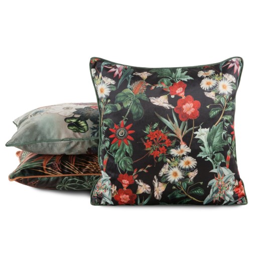 Dekoračný obliečka na vankúš Flowers 45x45 Velvet 102 Black+Green