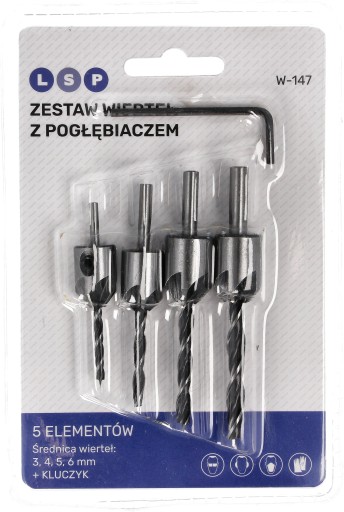 Vrták do vŕtačky, skrutkovač so záhlbníkom, vrták, sada 5 ks