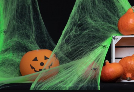 Umelá pavučina Halloween Zelená pavučina Dekorácia 60g Pavúky
