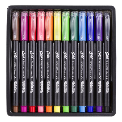 Jemná linka s plastovým hrotom, 12 farieb, Colorino Artist SET