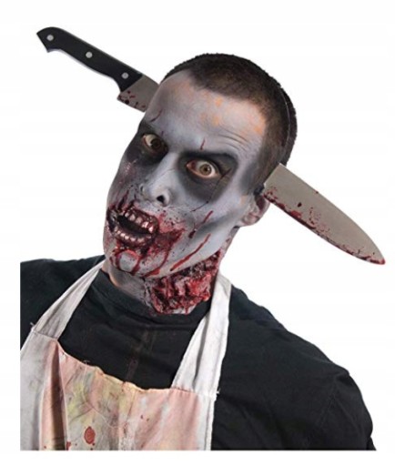ČELENKA Nôž V HLAVE PREKRVANÝ HALLOWEENSKÝ KOSTÝM