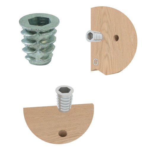 10x nástrčná oceľová nábytková vložka M6 x 13 mm skrutkovaná do dreva, typ DC