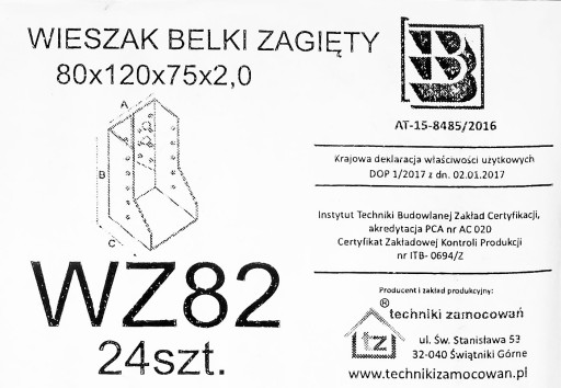 BEAM HANGER uzavretý 80 x 120 konektor WZ82