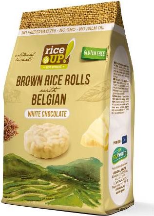 Hnedé ryžové oblátky RiceUP v bielej čokoláde