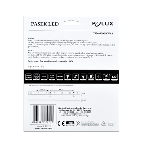 LED pásik 12V 5m IP44 zelený Polux