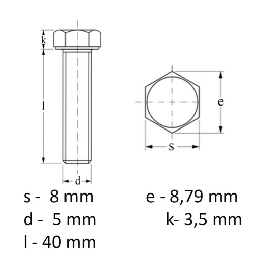 Nerezová skrutka A2 DIN 933 M5 x 40 - 10 kusov
