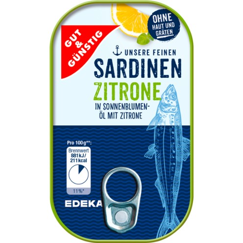 GG Sardinky v oleji s citrónom bez kože a kostí 125g