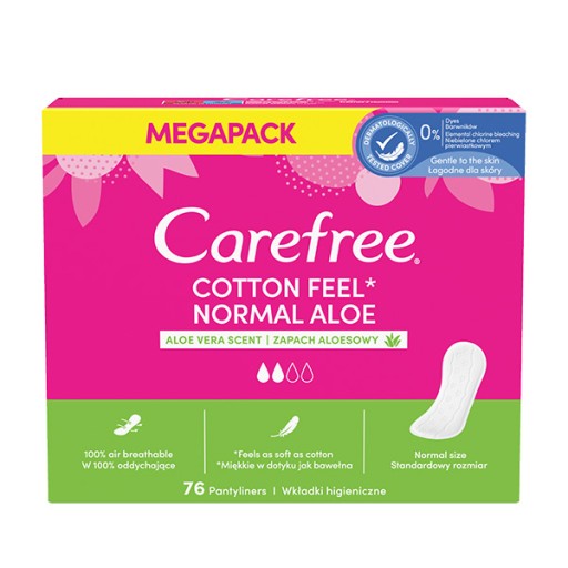 CAREFREE Cotton Feel Normal slipové vložky s vôňou aloe 76 ks