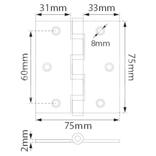 Univerzálny pánt 75x75x2,0mm čierny, sada 2 ks