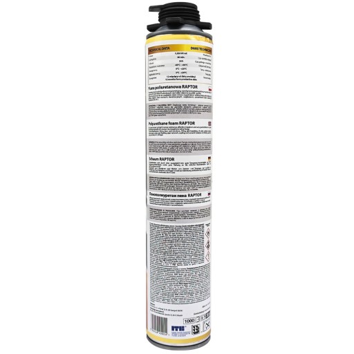 MONTÁŽNA PENA 750ml POLYURETÁNOVÁ PIŠTOĽ NÍZKOTLAKÝ RAPTOR ŠTANDARD