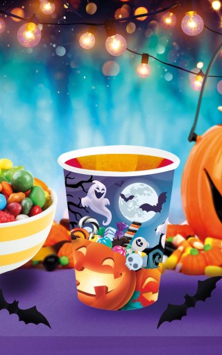 HALLOWEEN papierové poháre Pumpkin Ghost Bat 240ml 6 ks.